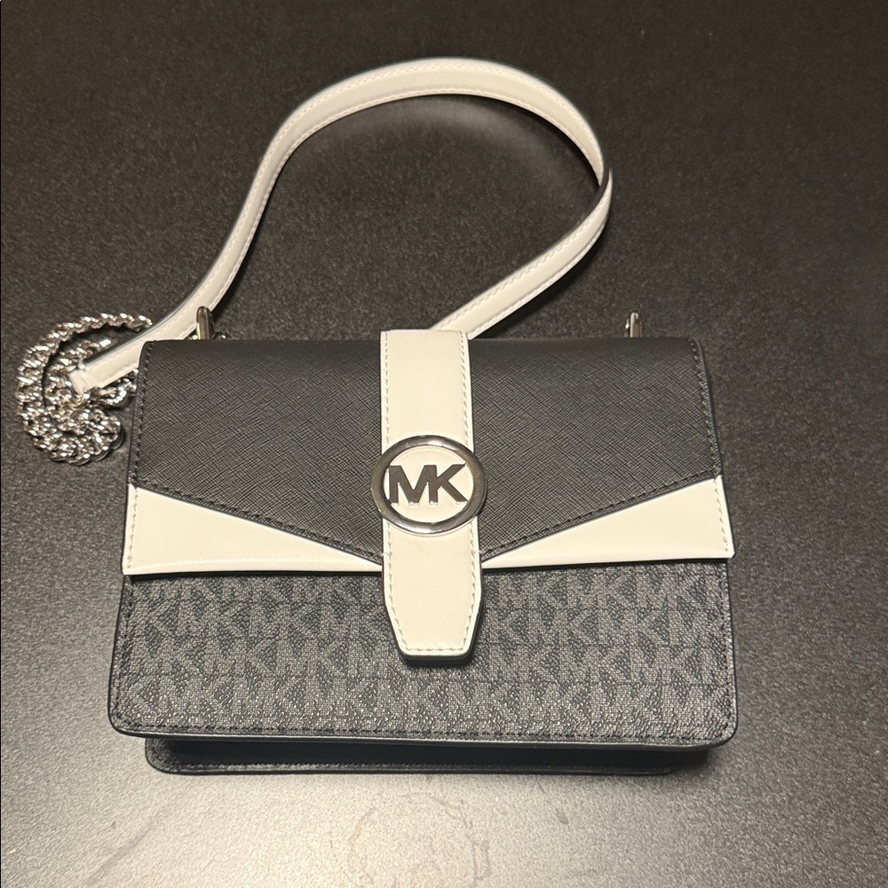 Michael Kors Black and White MK Logo Crossbody Bag